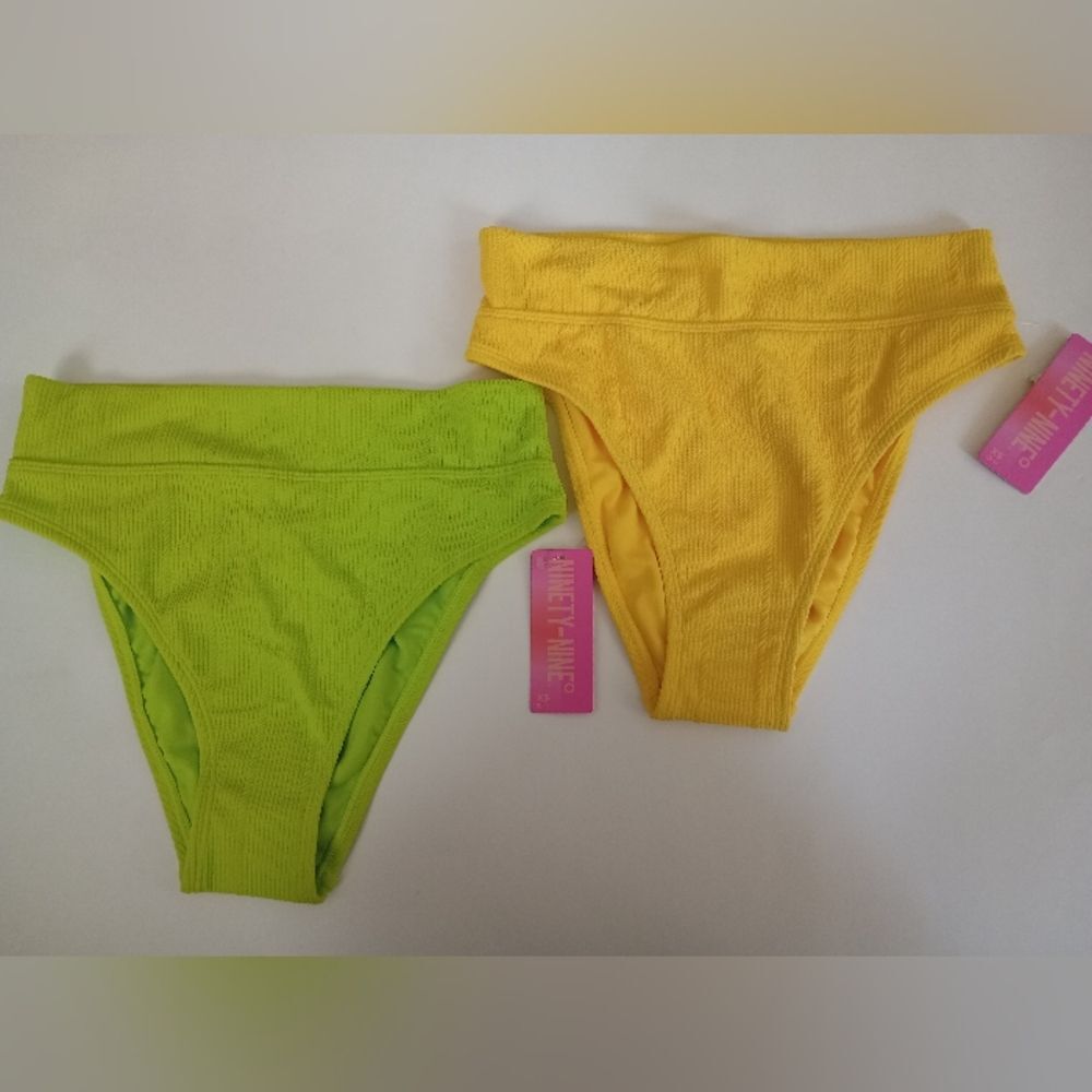 NWT 2 Ninety-Nine Brand Hi Waist Neon Bikini Bottoms Size XS
